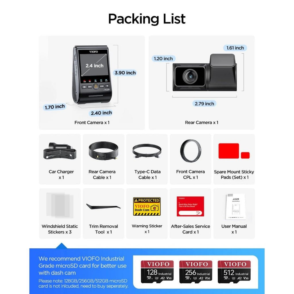 VIOFO A329S 2CH 4K UHD 60FPS Front + 2K Rear Sony STARVIS 2 Dash Cam - Abe's Car Accessories